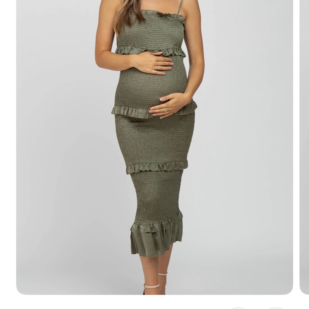 Olive Green Ruffle Midi Dress